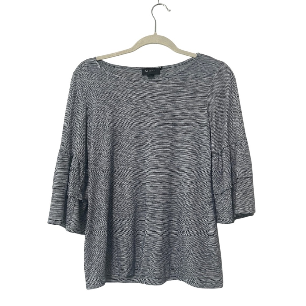 Women’s Navy Blue 3/4 Bell Ruffle Sleeve Blouse